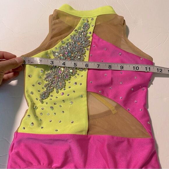 Patrick J dance custom Solo neon pink yellow gravity leotard bedazzled LC child - Picture 8 of 9